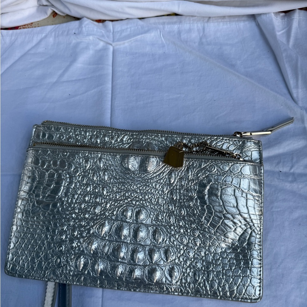 Silver Crocodile-Embossed Clutch